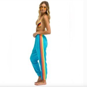 Aviator Nation: 5 STRIPE SWEATPANTS - NEON BLUE // NEON RAINBOW